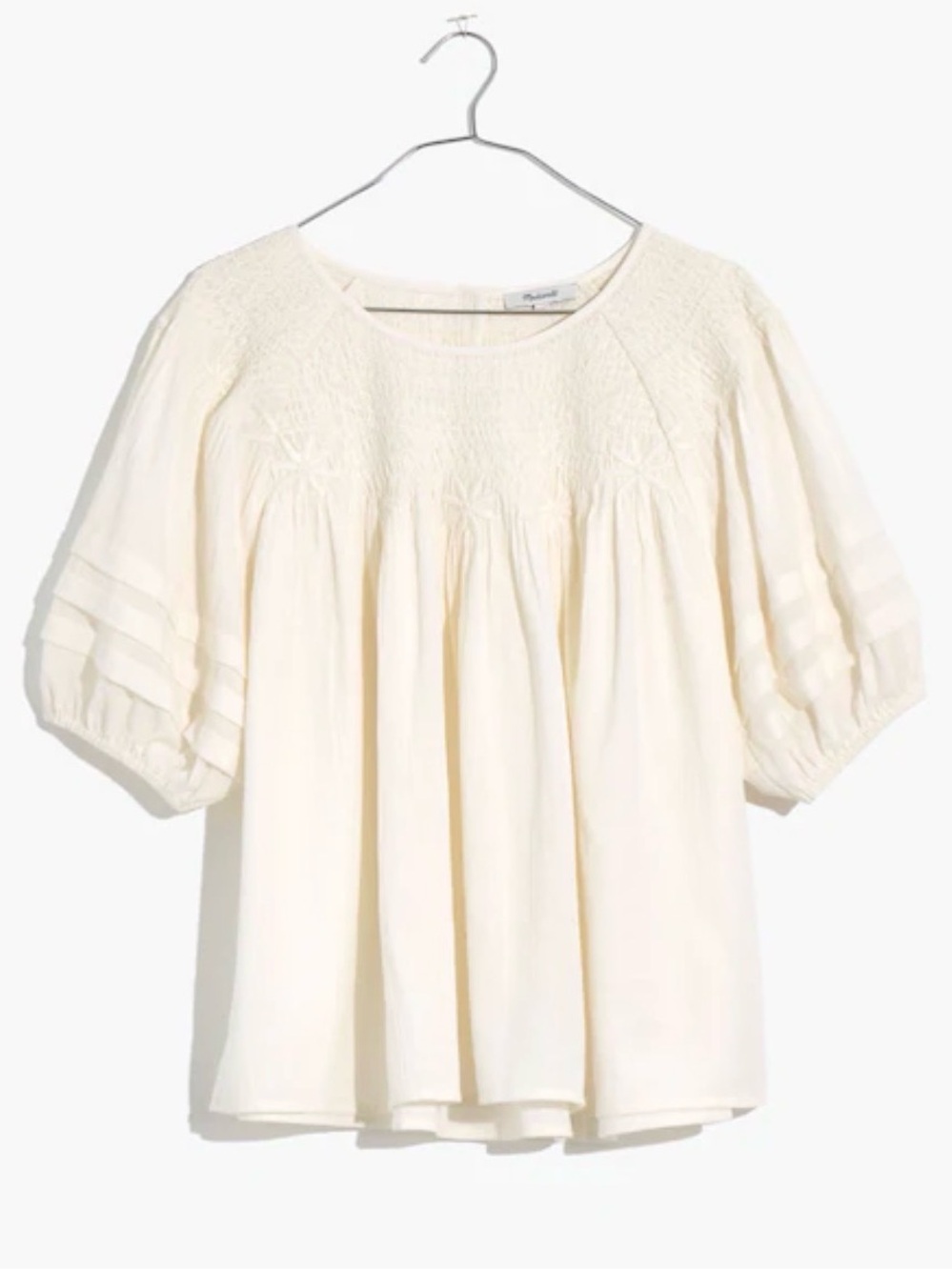 Madewell Embroidered Peasant Blouse Size Large White Boho Cottagecore Top